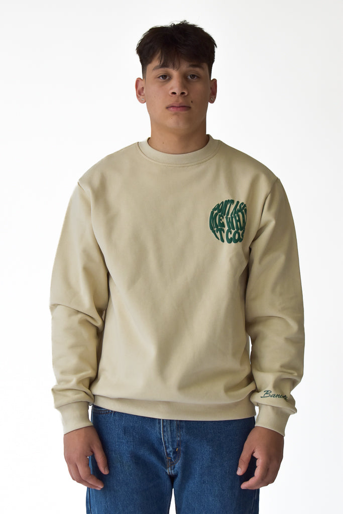 COSTS A LOT CREWNECK SWEATSHIRT TAN